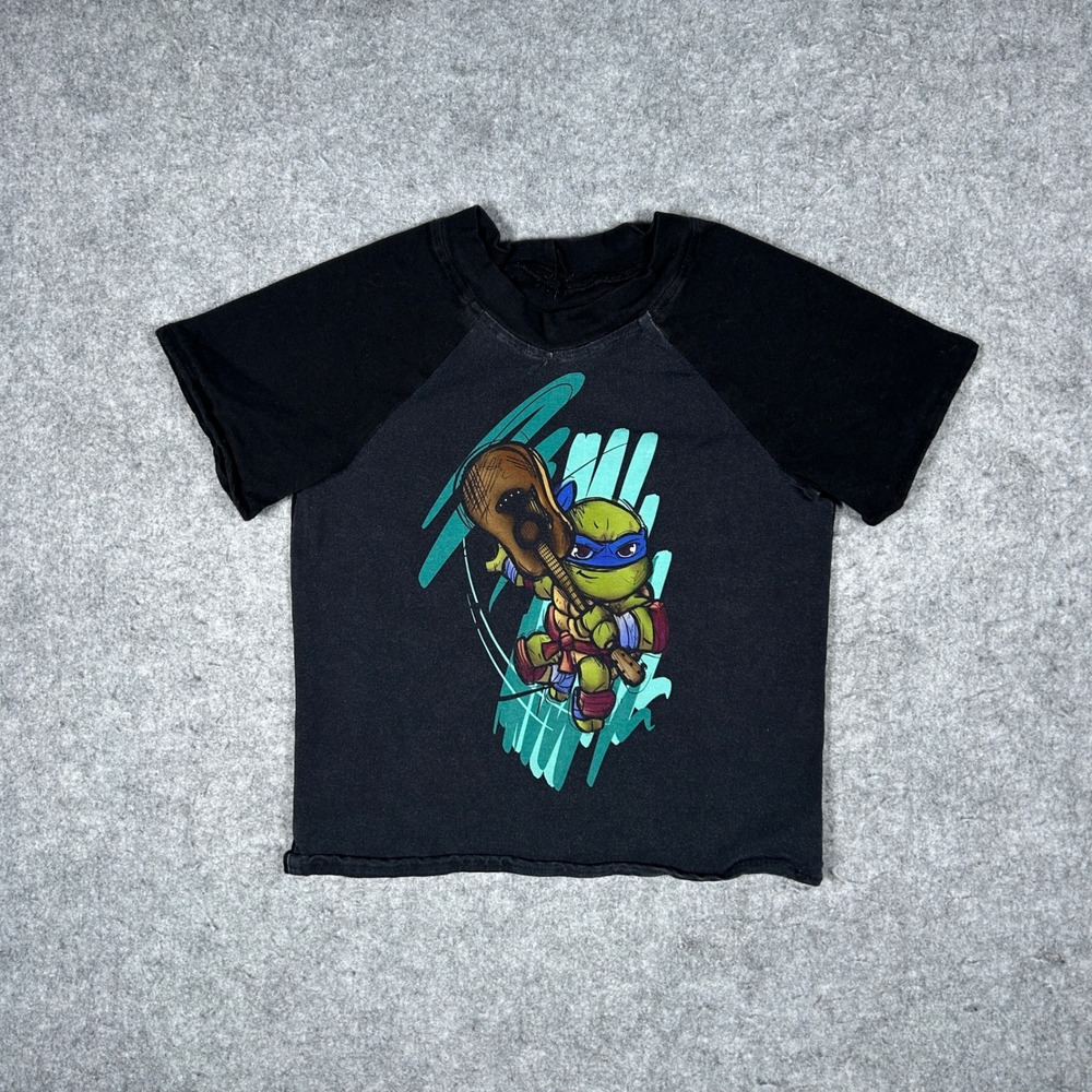 Nickelodeon TMNT T Shirt Boys 4T Black Leonardo Guitar Graphic Raglan Tee Casual